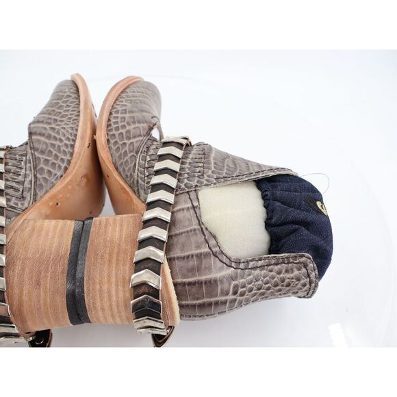 Freebird By Steven Blade Boot Womens 9 Stone Gray Croc Block Heel Slip On NEW - Picture 7 of 11